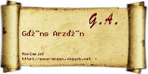Güns Arzén névjegykártya